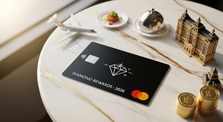 Caesars Rewards Diamond tier membership card and luxury casino resort benefits display
