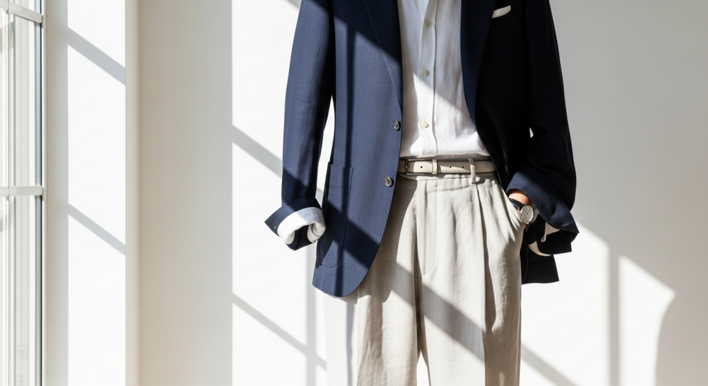 Iris and Ink classic tailored blazer displayed on neutral background